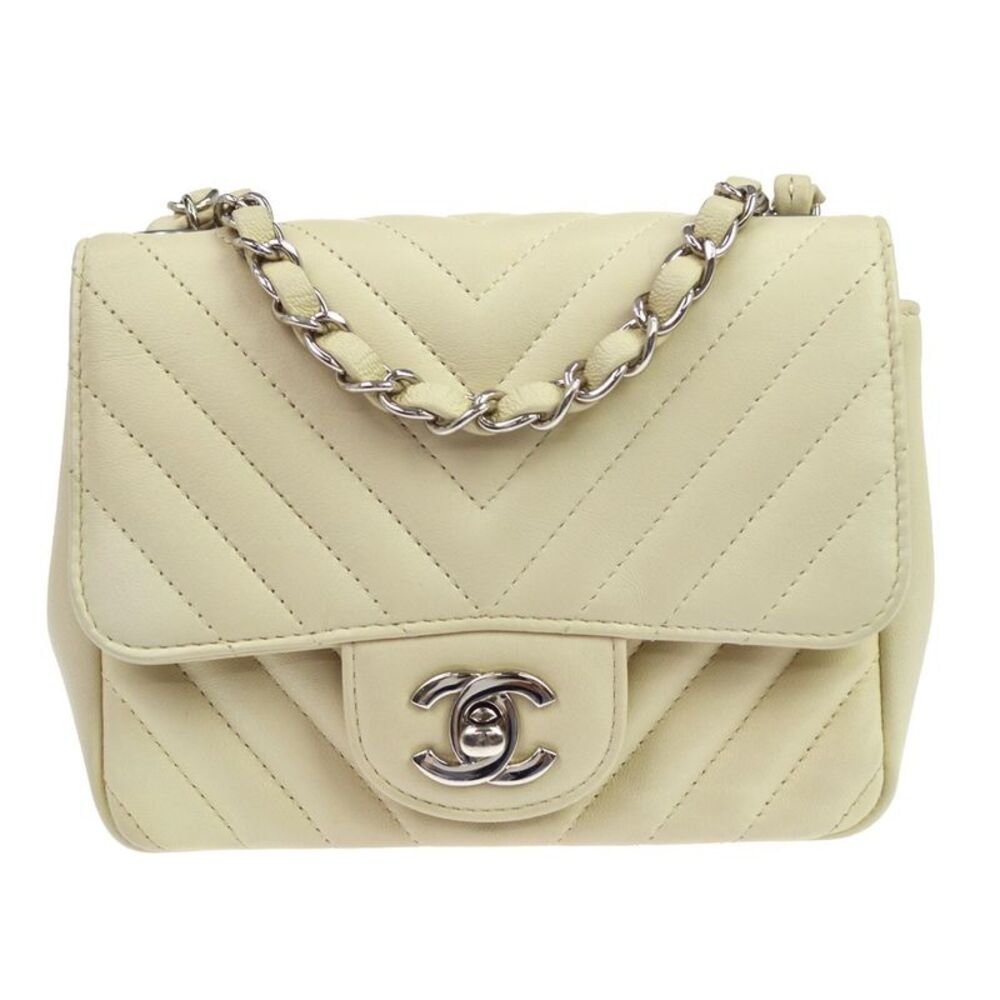 Chanel Classic Single Flap Chevron Lambskin Beige Leather Handbag